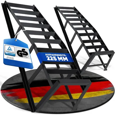 Produktbild von NTG Profi Auffahrrampen Set 2 Tonnen (2000kg) – Extra Breit 22,5cm – 20° Auffahrwinkel – Auffahrhilfe für PKW & SUV