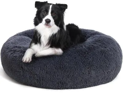 Image de Lit orthopédique pour chien, rond, lavable, 80 cm, gris foncé, forme beignet
