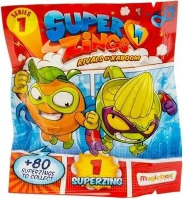 A product package for Super Zings toys, featuring cartoon characters.