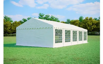 Obrázek produktu pro Párty stan 5x10 m PREMIUM – PVC 500 g/m² s protipožární úpravou, spodní rám + střešní výztuhy, až 100 osob - Bílá