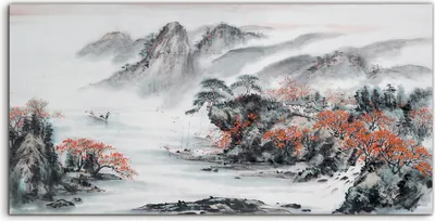 Produktbild von Coloray Glasbild 140x70  Wandbild Glasbilder Chinesische traditionelle Berg Baum