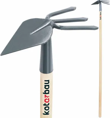 Produktbild von KOTARBAU® Doppelseitige Gartenhacke mit Spitzem Blatt und 3 Zinken Holzstiel 130 cm