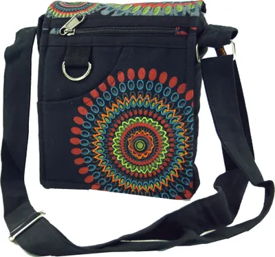 Produktbild von Kleine Schultertasche, Hippie Tasche, Goa Tasche - Schwarz, Uni - Erwachsene, Baumwolle, 18*17*7 cm, Alternative Umhängetasche, Handtasche aus Stoff