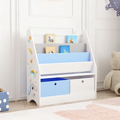 Produktbild von Kinderregal ‘Neda’ mit 3 Fächern und 2 Faltboxen Koala-Motiv 74 x 71 x 23 cm