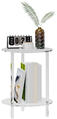 Immagine prodotto di Tavolino da Soggiorno Rotondo a 2 Livelli Ø40x50 cm in Acrilico Trasparente