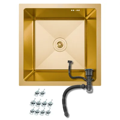 Immagine prodotto di ANW HOME Lavello sottotop Gold PVD 44x44 cm, acciaio inox 304 nano, lavello cucina 1 vasca, profondità 22 cm, stile moderno per cucina