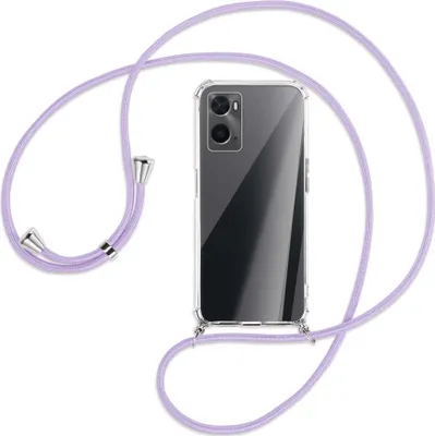 Produktbild von Handykette Backcover-Schutzhülle mit Band (Metall silberfarben) für Oppo A76 - violett
