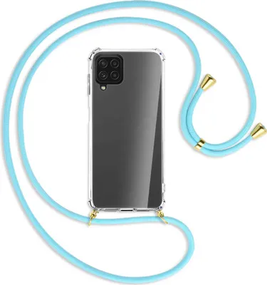 Produktbild von Handykette Backcover-Schutzhülle mit Band (Metall goldfarben) für Samsung Galaxy A22 4G (A225) - himmelblau