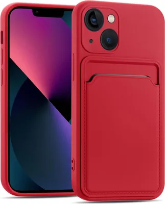 Produktbild von Conie Schutzhülle für iPhone 14 mit Kartenfach Tasche Case Cover Bumper Silikon Hülle in Rot