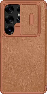 Produktbild von Handyhülle mit Klappe und Kameraschutz für Galaxy S25 Ultra, Nillkin Qin Pro, Braun