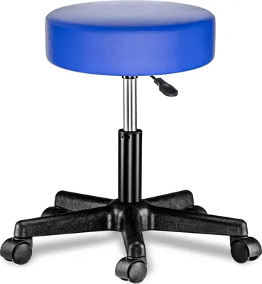 Image de CASARIA® Tabouret de bureau bleu pivotant 360° hauteur réglable 46-60 cm avec roulettes siège rembourrage 10 cm