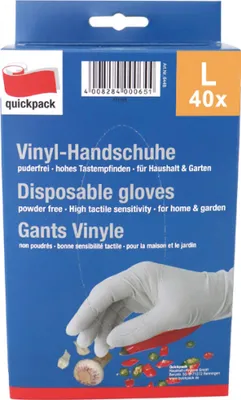 Produktbild von QUICKPACK Einweghandschuhe Vinyl 40er Größe L extra dünn