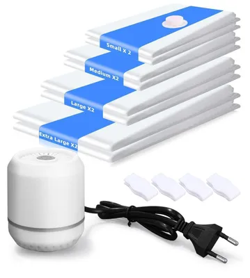 Image de Lot de 8 sacs de rangement sous vide pour vêtements, avec pompe électrique, en 4 tailles différentes