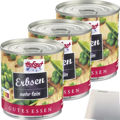 Produktbild von Hofgut Erbsen sehr fein 3er Pack (3x212ml Dose) + usy Block