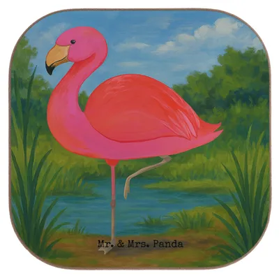 Produktbild von Mr. & Mrs. Panda Untersetzer für Gläser Flamingo Classic Design - Weiß - Geschenk, Spruch, Tassen, Coaster, Tischuntersetzer, Stolz, Prächtig, Ich, Holzuntersetzer