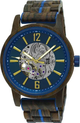 Produktbild von Holzwerk CRIVITZ Herren Edelstahl & Holz Automatik Handaufzug Uhr blau gold