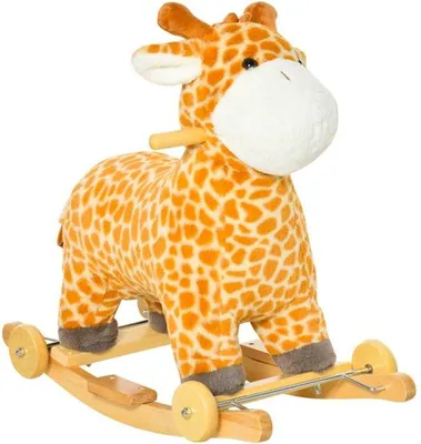 Produktbild von 2-in-1 Plüsch-Schaukeldier Giraffe mit Lauten, Rädern und Handgriffen, für Babys und Kleinkinder, Plüsch-Schommel für 3-6 Jahre
