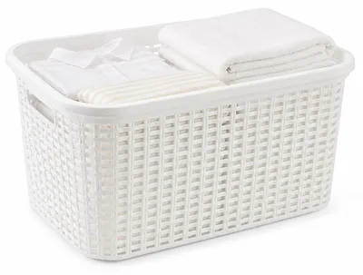 Produktbild von Plasticforte Waschekorb - 35 Liter - Rattan - weis - Kunststoff - 53 x 36 x 26 cm