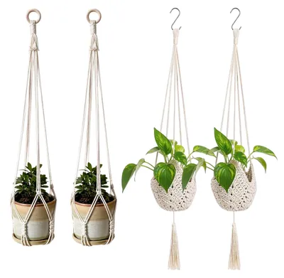 Productafbeelding van Set van 4 Macramé Plantenhouders met Ophanghaken