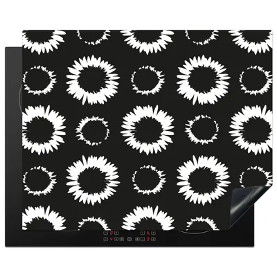 Produktbild von KitchenYeah© Herdabdeckplatte Blumen - Muster - Schwarz , 65x52cm, Küche Deko, Glaskeramikkochfeld Herdabdeckung, Abdeckplatte fùr Kochfeld