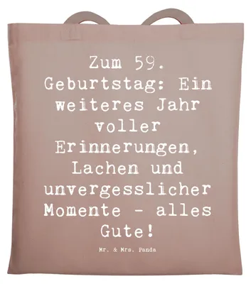 Produktbild von Mr. & Mrs. Panda Jutebeutel Spruch 59. Geburtstag - Braun Pastell - Geschenk, Abenteuer, Tasche, Jubiläum, Stoffbeutel, Geburtstagsgeschenk, Shopping, Freude, Schultasche