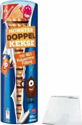 Produktbild von Gut & Günstig Doppelkekse mit Kakaocremefüllung (500g Packung) + usy Block