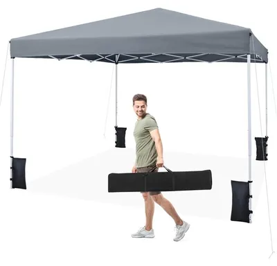 Produktbild von KOMFOTTEU 3 x 3 m Pavillon, höhenverstellbarer Pop up Gartenpavillon, Partyzelt mit Sonnenschutz & Rahmen aus Kohlenstoffstahl, Faltpavillon mit Tragetasche & 4 Sandsäcken für Garten & Camping (Grau)
