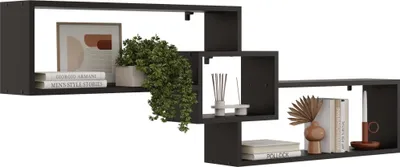 Produktbild von Modernes Wandregal in Schwarz mit geometrischem Design – Hängeregal 158,6 cm breit, ideal für Deko, Bücher & Dachschrägen