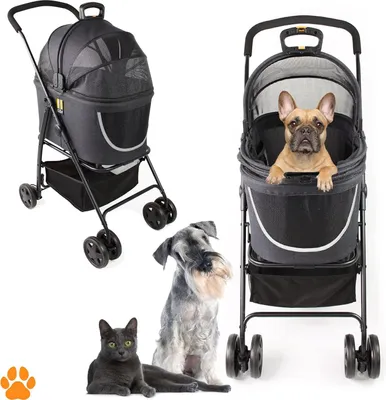 Produktbild von 2-in-1 Hundewagen und Haustierbuggy bis 15 kg - Zusammenklappbar und Wendbar mit zusätzlichem Einkaufskorb