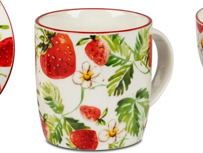 Produktbild von Becher, Tasse Strawberrys Erdbeeren für 325ml weiß gelb Porzellan Formano S26