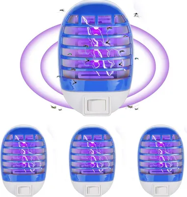 Produktbild von 4er Set Mückenvernichter Lampe Blau, geräuschlos, 90% Mückentötungsrate, UV-LED, steckbar, sicher für Babys & Schwangere, energiesparend, Wandmontage