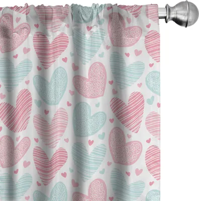 Produktbild von ABAKUHAUS Liebe Vorhänge, Gardinen, Pastelltöne Herz Muster mit wirbelnden und gestreifte Verzierungen, 2 Stück 75 x 245 cm, Pastel Pink Puder Rosa