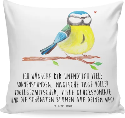 Produktbild von Mr. & Mrs. Panda zier kissen Vogel Blaumeise - Weiß - Geschenk, Sofa, 40x40, Osternest, kuschelkissen, Ostergrüße, bedruckt, couch, Frühling, Ostern, Osterhase
