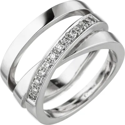 Produktbild von Gr. 58 Damen Ring verschlungen 585 Gold Weißgold 12 Diamanten Brillanten Diamantring