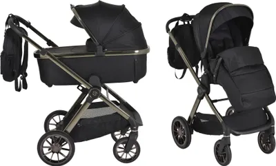 Produktbild von Cangaroo Kinderwagen 2 in1 iClick klappbar, Wickeltasche, Sportsitz, Babywanne schwarz