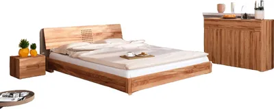 Produktbild von Bett Bento 17 aus Kernbuche massiv 160x200 cm mit Holzkopfteil und Holzbeinen