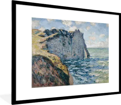 Produktbild von MuchoWow® Gerahmtes Poster Die Manneporte-Klippe von Aval, Etretat - Gemälde von Claude Monet 80x60 cm - Poster mit Schwarzem Bilderrahmen Wandposter Rahmen Foto Bilder - Schlafzimmer-Dekorationen - Fotoposter