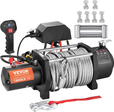 Produktbild von VEVOR Elektrische Seilwinde 12V 18000lbs/8Tonnen Offroad Motorwinde Seilzug Elektrowinde Stahlseil mit kabelloser Fernbedienung Schwarz Ideal für mittelgroße große SUVs LKWs und sogar Yachten