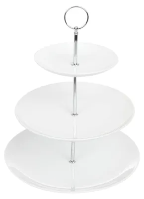 3-stöckiger Kuchenständer aus Porzellan, weiß, 152x229x270 mm