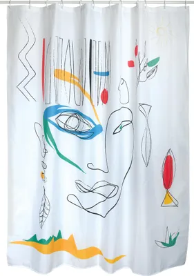 Imagen del producto de Cortina de ducha Spirella "Faces" anti-moho, antibacteriana, lavable, impermeable, de poliéster, 180x200 cm, blanca y multicolor