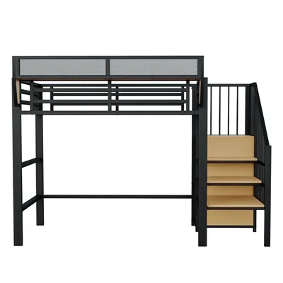 Produktbild von Flieks Etagenbett 90x200cm mit Abnehmbarem Lagerregal, Metallbett Hochbett mit Kleiderstange, Kinderbett Jugendbett mit Lattenrost, Einzelbett Schwarz