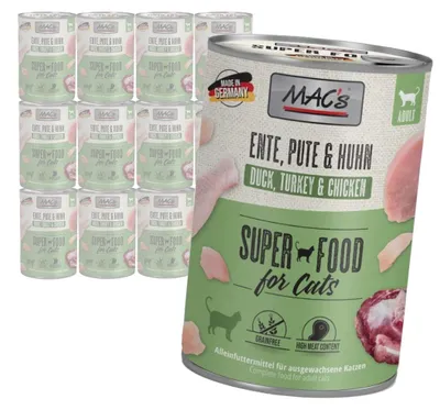 Produktbild von MAC's Katzen-Nassfutter Ente, Pute, Huhn, 12 x 400 g