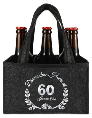 Obrázok produktu pre Taška z filcu na fľaše, vhodná na oslavu diamantovej svadby, pre 6 fliaš, rozmer 24x15x15 cm, farba: sivá