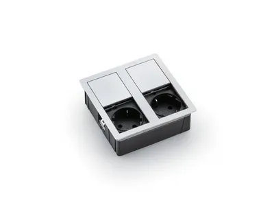 Produktbild von PLAZA 2 Steckdosenelement Edelstahl gebürstet - Schuko 2-fach mit Schiebedeckel / Steckdosen