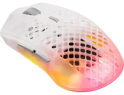 Produktbild von Steelseries Aerox 3 Wireless Gen 2, rechts, Optisch, RF Wireless + Bluetooth, 26000 DPI, 0,25 ms, Transparent, Weiß