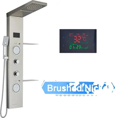 Zdjęcie produktu dla Panel prysznicowy LED, szczotkowany nikiel, wyświetlacz temperatury wody, szczotkowany nikiel 6001