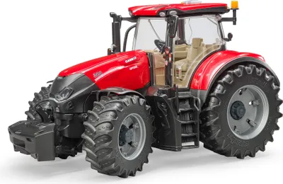A red toy tractor is shown against a white background.