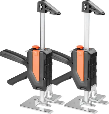 Zdjęcie produktu dla SucceBuy Oszczędzający pracę podnośnik ramieniowy 2 szt. o udźwigu 200 kg, wysokość podnoszenia do 195 mm, podnośnik ręczny z poziomicą magnetyczną, 2 tryby regulacji, idealny do drzwi, okien, mebli i stolarki, czarny