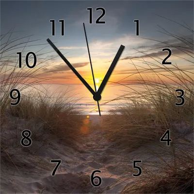 Produktbild von Wallario Design Wanduhr Sonnenuntergang am Strand aus Echtglas, Größe 30 x 30 cm