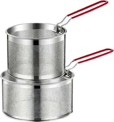 Produktbild von Famanu Küchensiebset aus Edelstahl - 2 Siebe und Frittierkorb